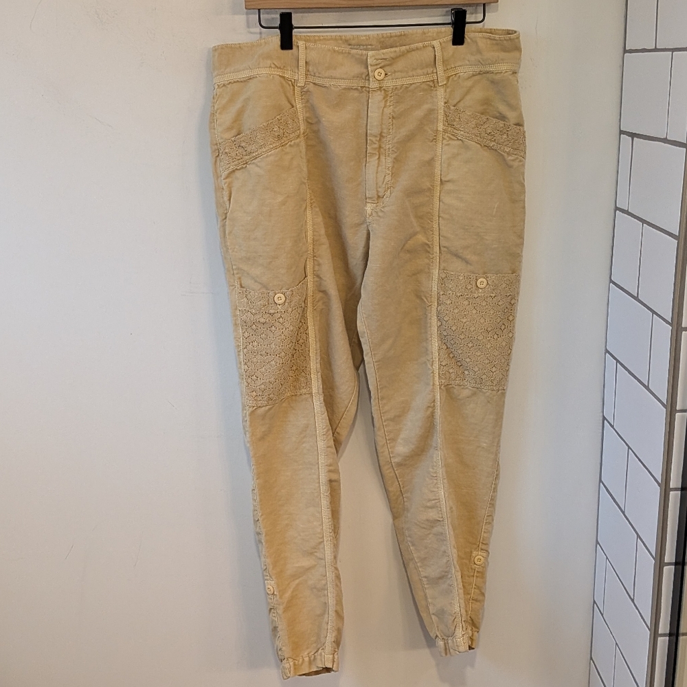 Sundance Women's Yellow Linen Cotton Boho Lace Pants Size 14